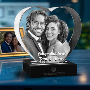 wedding gift, 3D Crystal, Personalized wedding gift, romantic keepsake, custom wedding crystal, heart-shaped 3D engraving, unique wedding present, forever love gift.