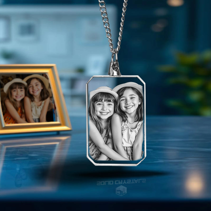 Necklace, Crystal photo block with neck chain