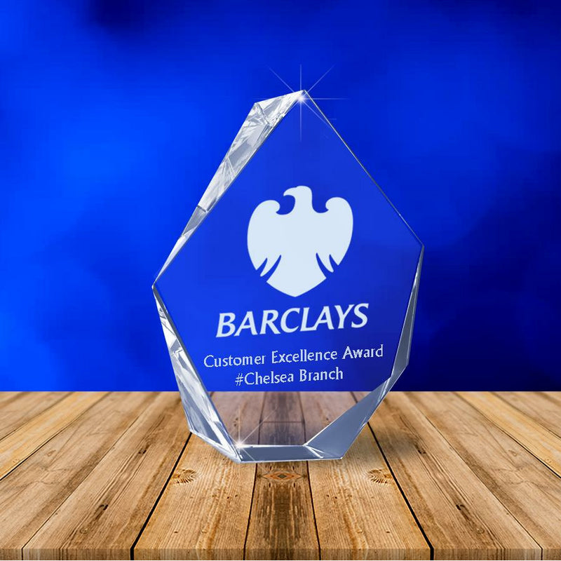 3D Crystal Prestige Award + FREE Black Piano Finish Light Base (Premium Bevel Edge / 17cm x 13.5cm x 6cm) - Solid Crystals | 3D Photo Crystal Shop | Laser engraved Glass Awards & Trophies