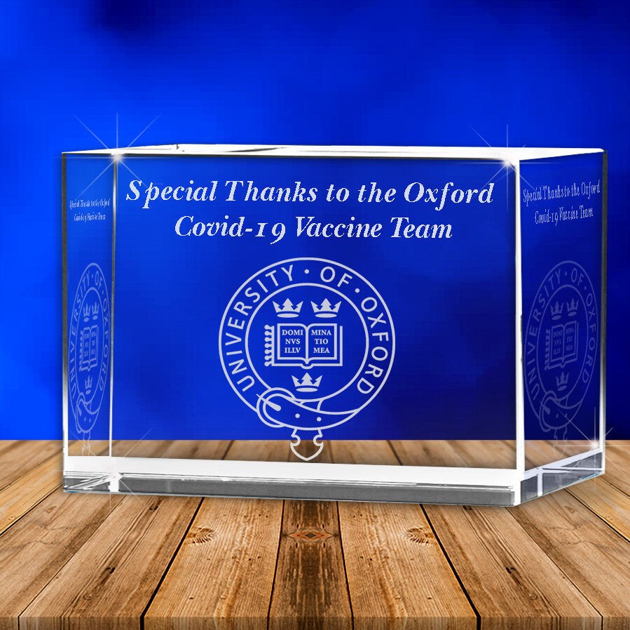 XXL Executive 3D Crystal Block Award + FREE Black Piano Finish Wooden Light Base (Premium Bevel Edge / 15cm x 10cm x 6cm) - Solid Crystals | 3D Photo Crystal Shop | Laser engraved Glass Award