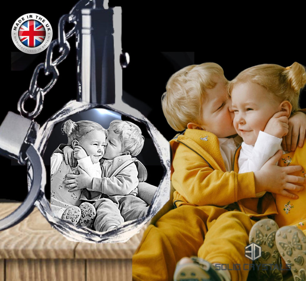 2D Memorial Octagon Led Keychain - Solid Crystals | 3D Photo Crystal Shop | Laser engraved Glass Awards & Trophies