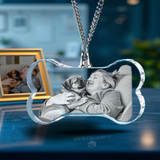 Dog bone Necklace, Crystal photo block with cat portrait – pet lover gift idea, Pet Idea Necklace