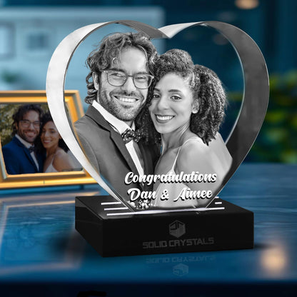 wedding gift, 3D Crystal, Personalized wedding gift, romantic keepsake, custom wedding crystal, heart-shaped 3D engraving, unique wedding present, forever love gift.