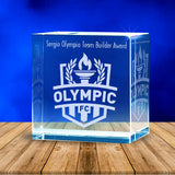 Corporate 3D Crystal Cube Award + FREE Light Base ( Premium bevelled edge - 8cm x 8cm x 8cm) - Solid Crystals | 3D Photo Crystal Shop | Laser engraved Glass Awards & Trophies