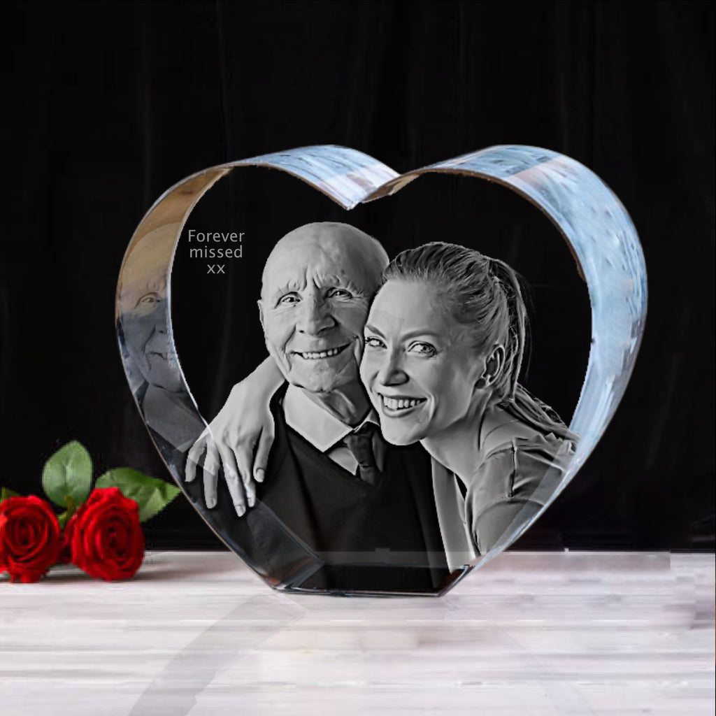 3D Memorial Heart - Large/Xtra Large/XX Large - Solid Crystals | 3D Photo Crystal Shop | Laser engraved Glass Awards & Trophies